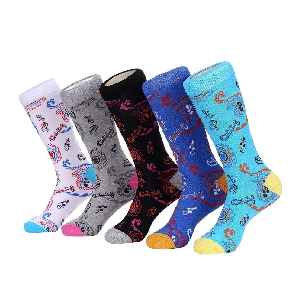 Mens Paisley Print Cotton Crew Dress Socks 5pk